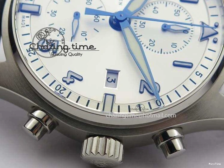 MIROTIME 0723 Pilot Chrono SS IW387809 ZF 1:1 Best Edition Silver Dial Blue Numbers On Blue Leather Strap A Lightweight 7263